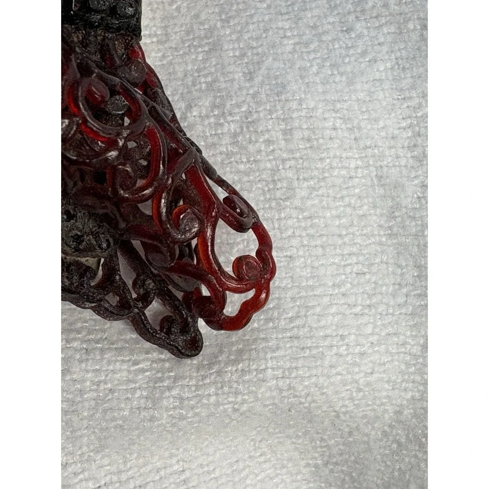 Vintage reddish Brown Bow Clasp Hair Barrette Victorian Celluloid Edwardian